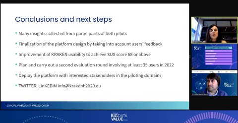 Silvia Gabrielli, expert from FBK, introducing the first test results at KRAKEN's workshop at the European Big Data Value Forum 2021