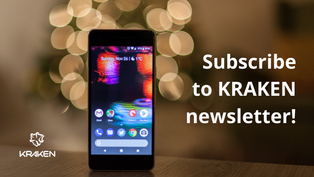 Subscribe to KRAKEN newsletter photo of a smartphone with the text subscribe to the KRAKEN newsletter